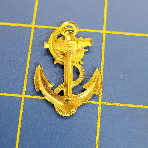 Navy Nautical Anchor Faux Gold 1.25" Pin - Picture 2 of 2